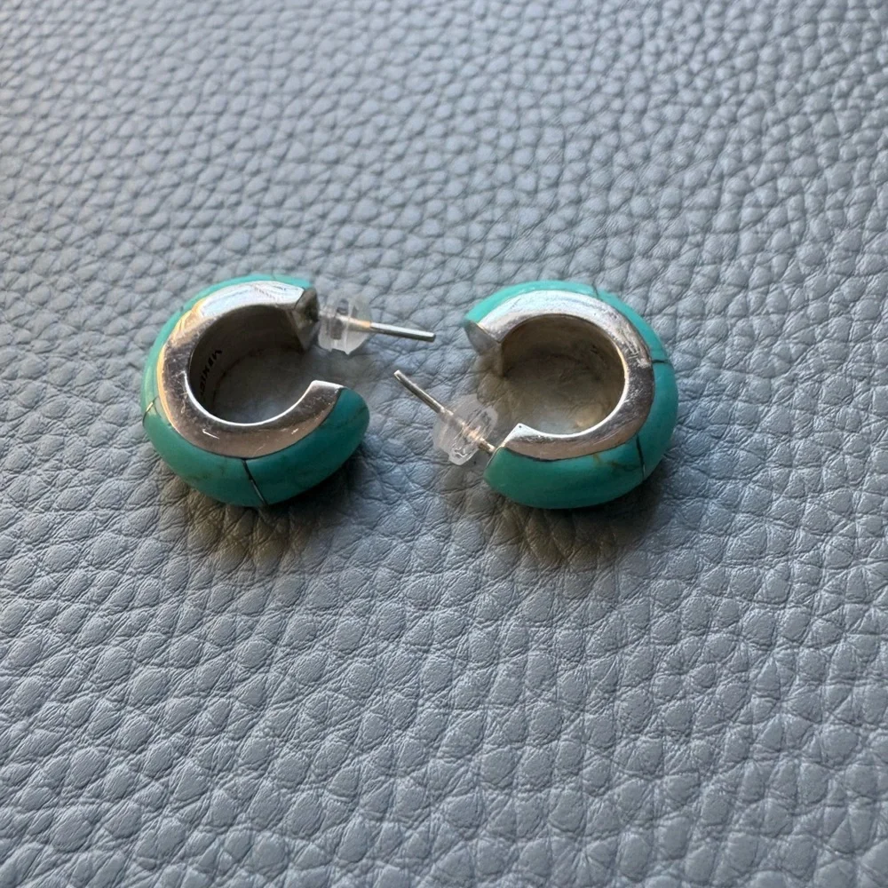 925 Silver and Turquoise Hoop Earrings - Picture 1 of 3